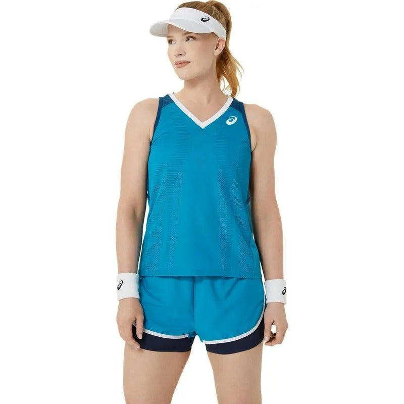 CAMISETA ASICS AZUL VERDOSO DE MUJER